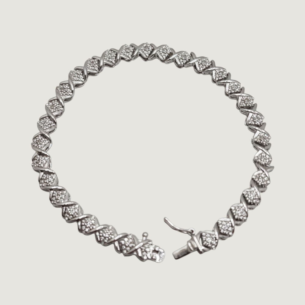 925 Sterling Silver 1-1/2 Cttw Diamond Cluster X Link 7in Tennis‎ Bracelet $420